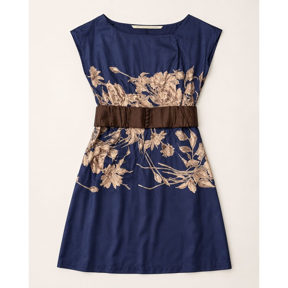 Twelfth Street by Cynthia Vincent Silk Floral Mini Dress Navy Tagged P